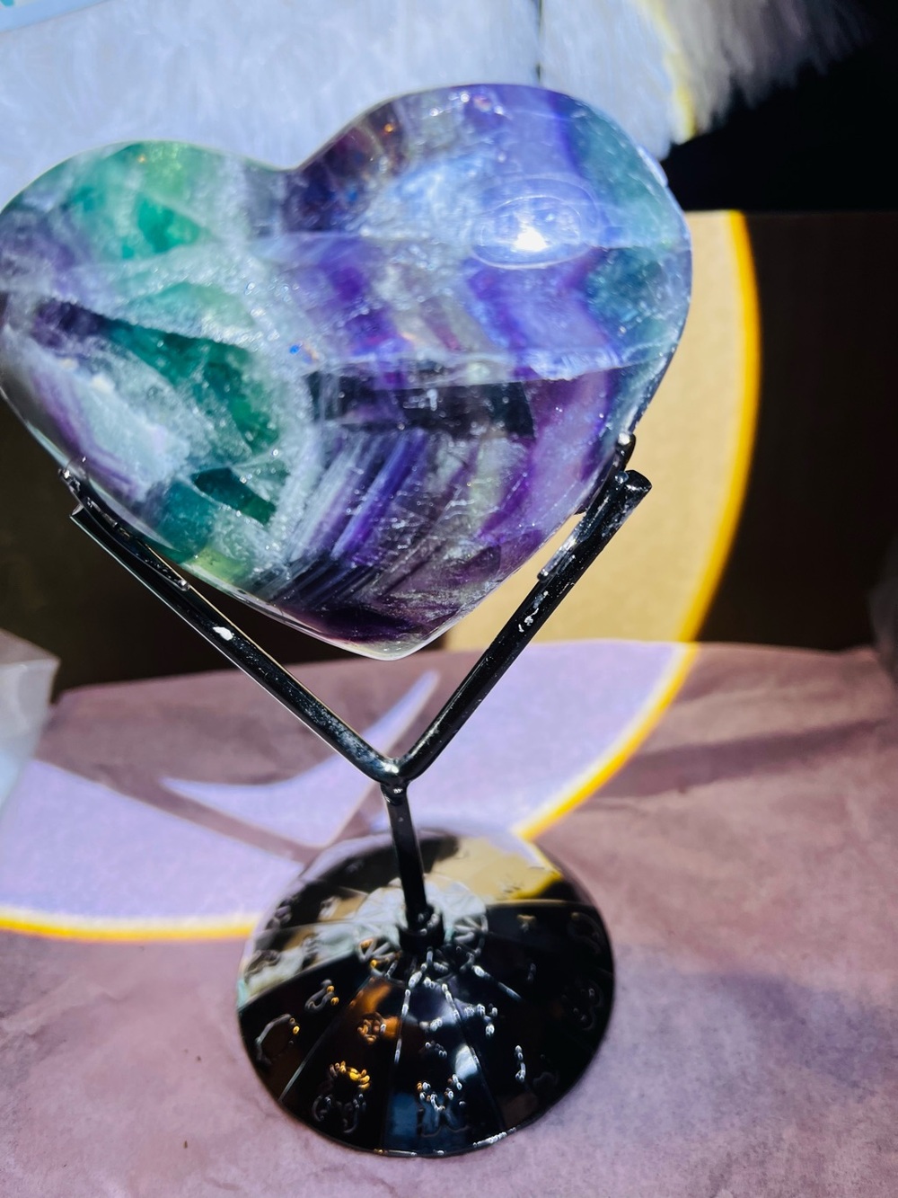 Polished Fluorite Heart Sculpture - Purple & Green Decorative Crystal